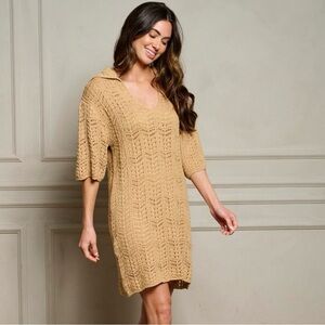 New with Tags Brown Crochet Dress -M/L -60%Acrylic, 40%Cotton, Knee Length